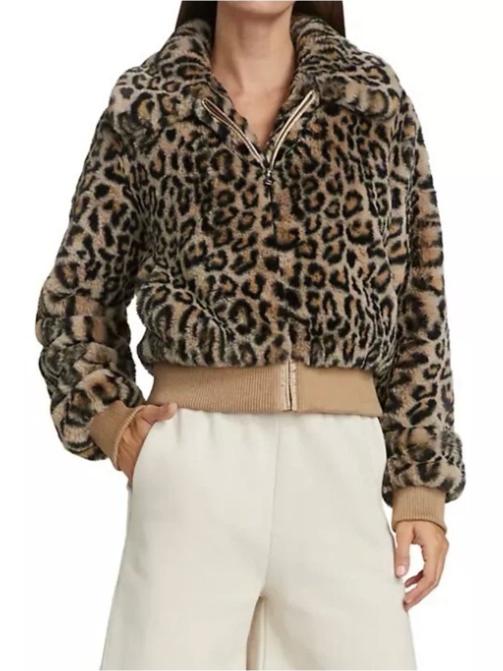 NWT Generation Love Romi Leopard Print Faux Fur Bomber Jacket coat Tan Black